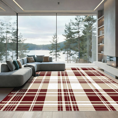 Crimson Tan Plaid Lines Rug