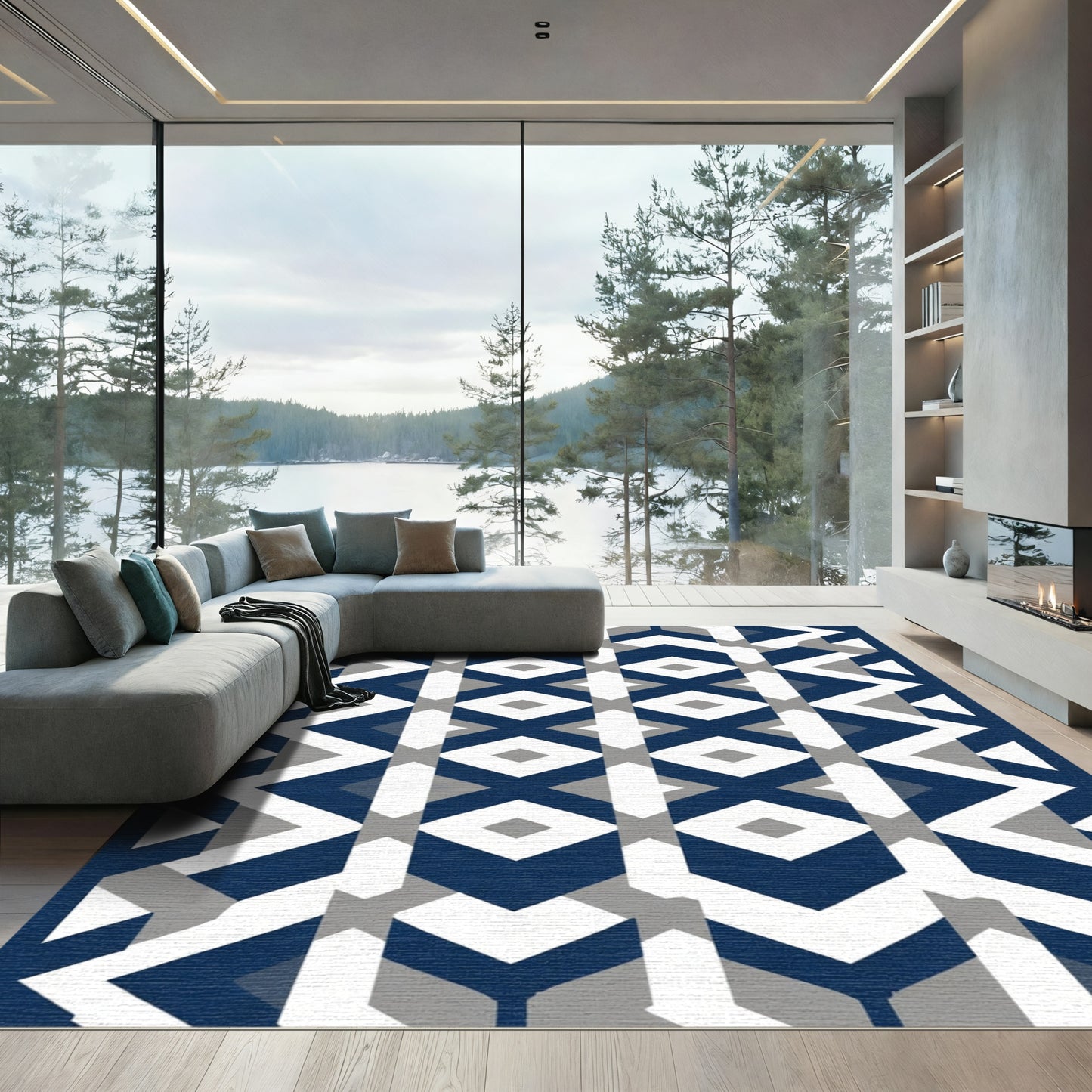 Geometric Diamond And Chevron Rug