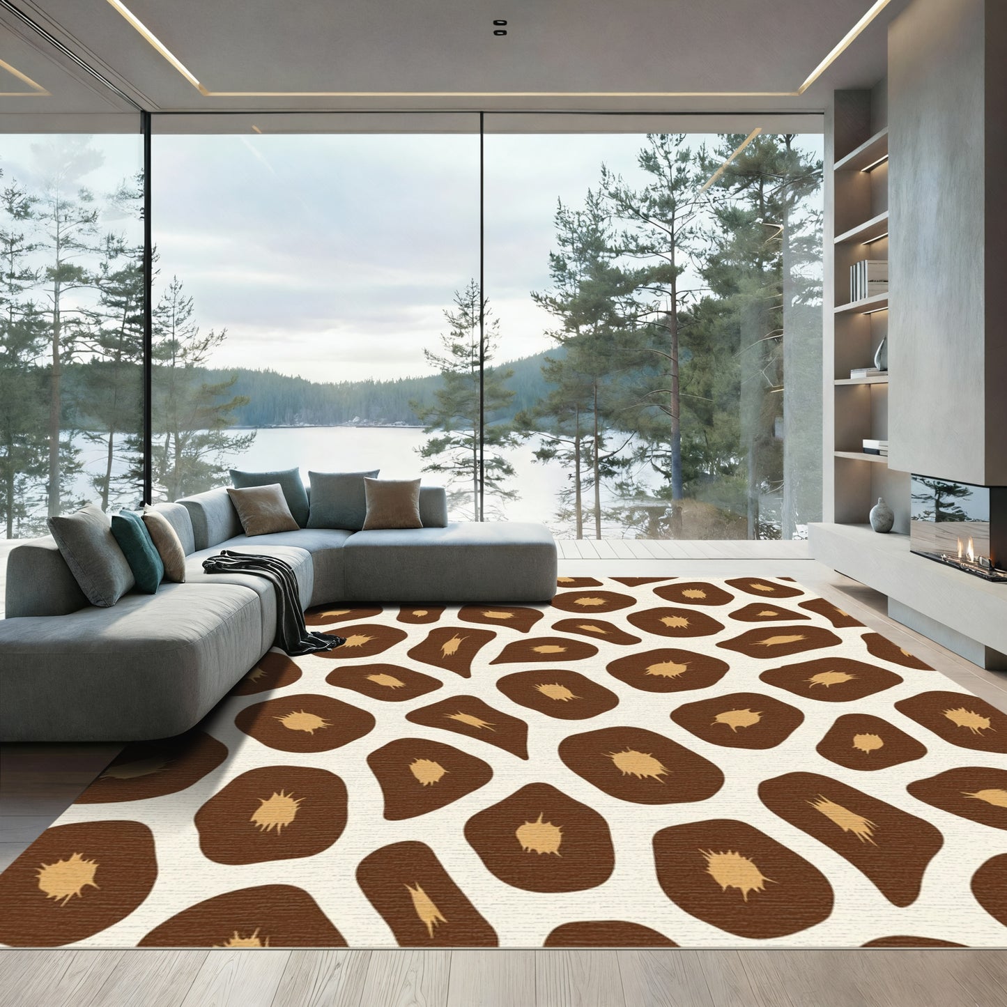 Brown Beige Giraffe Spots Rug