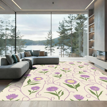 Delicate Lavender Floral Vine Scroll Rug