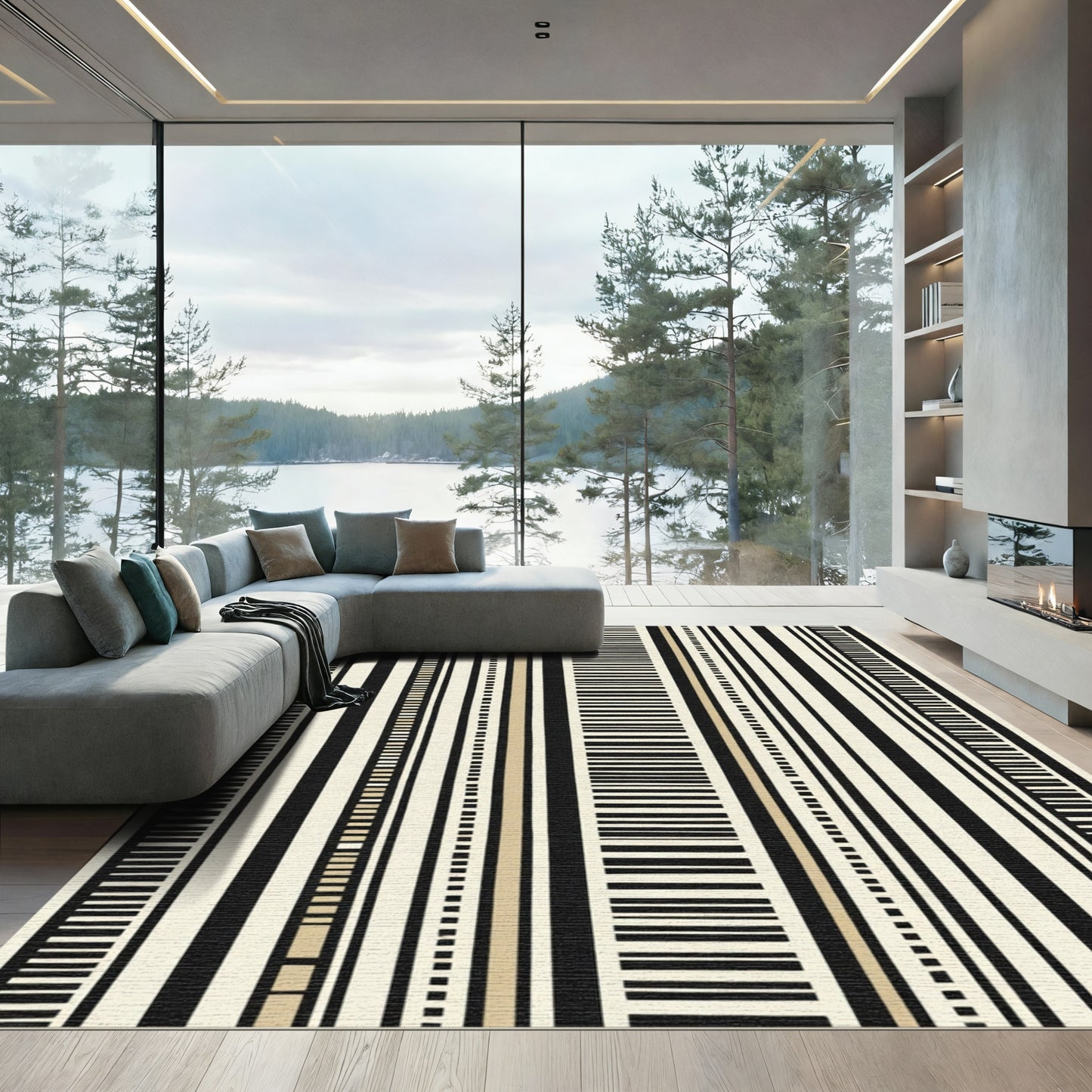 Neutral Striped Composition Vertical Lines Rug