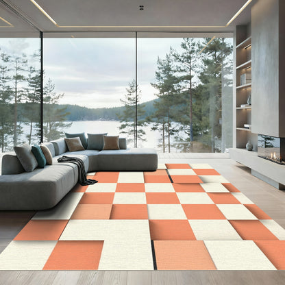 Coral Cream Checkerboard Cubes Rug