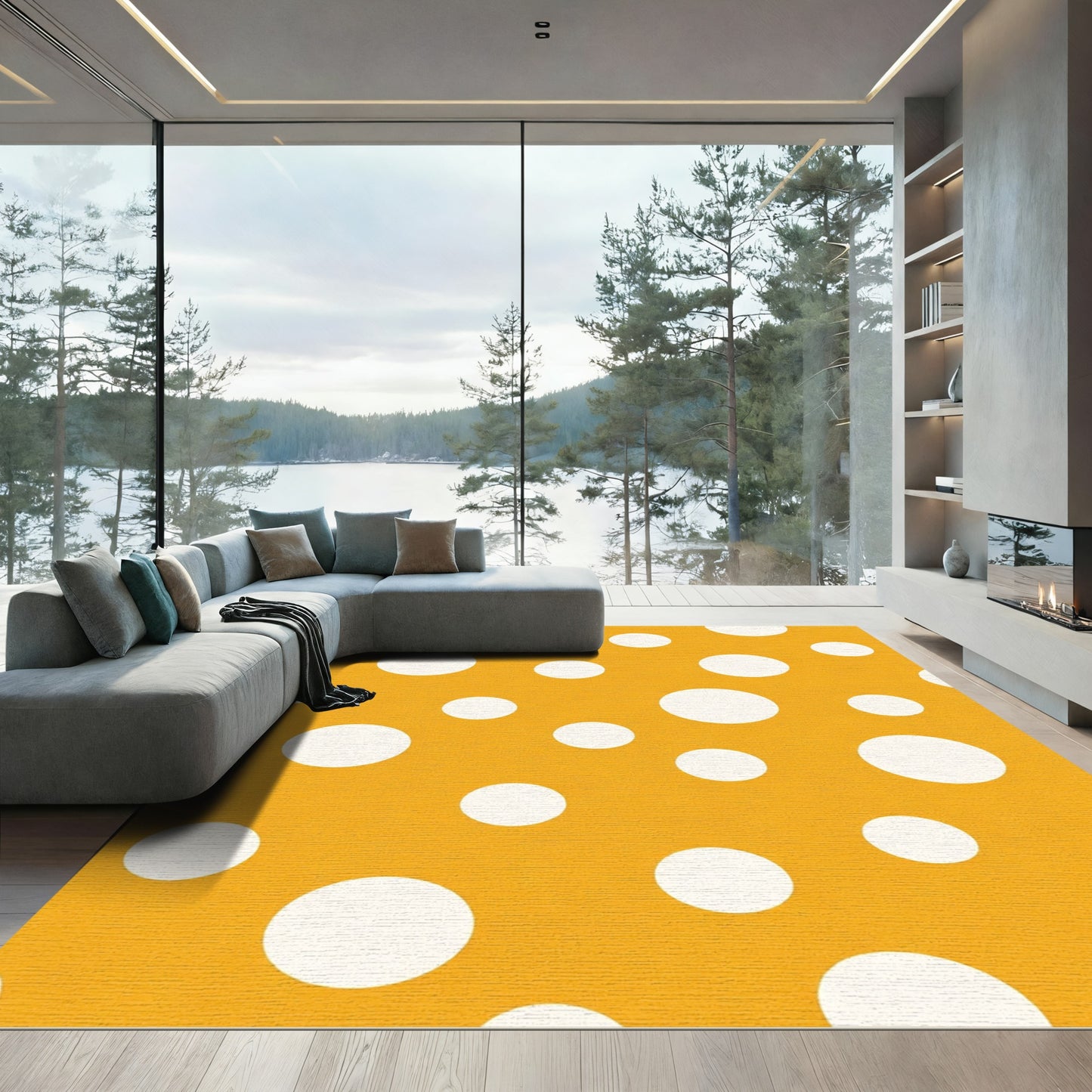 Sunny Yellow Polka Dot Arrangement Rug