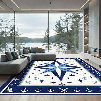 Nautical Compass Rose Anchor Star Rug