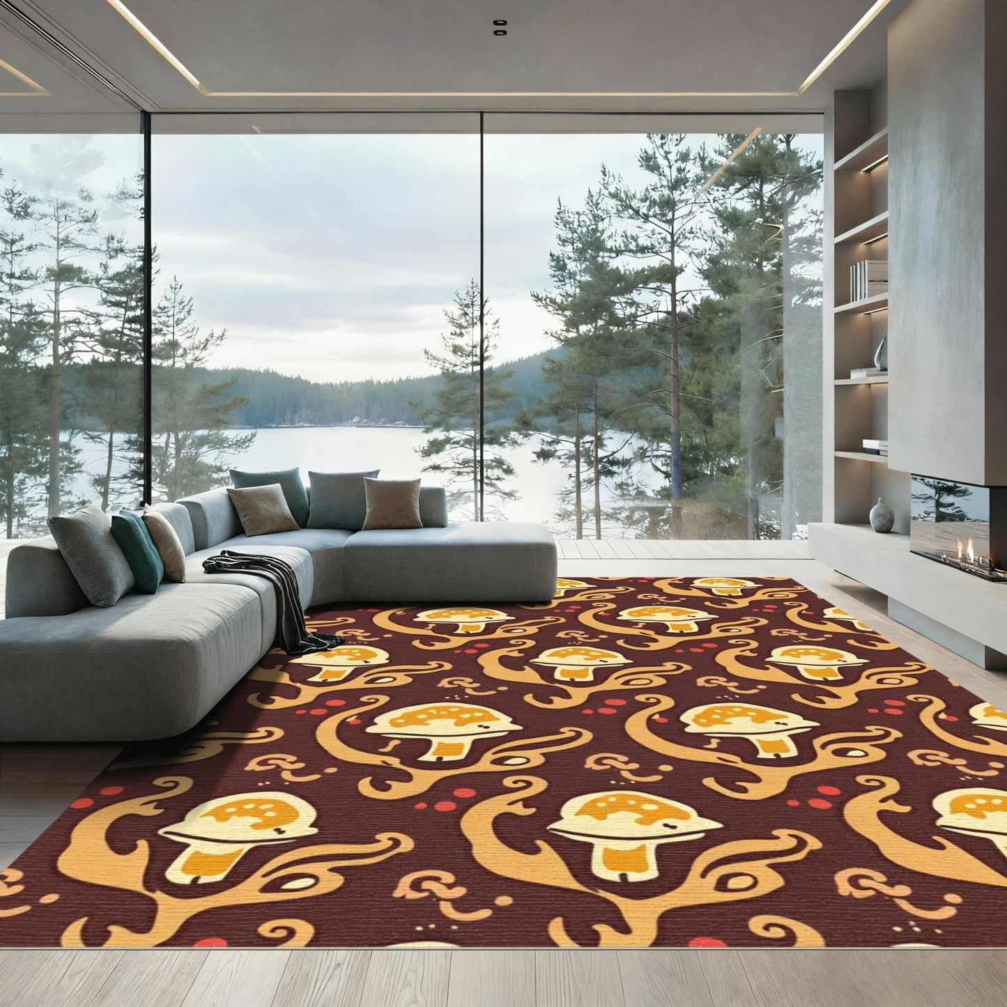 Whimsical Mushroom Meadow Swirl Rug