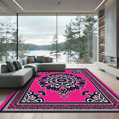 Vibrant Pink Floral Mandala Rug
