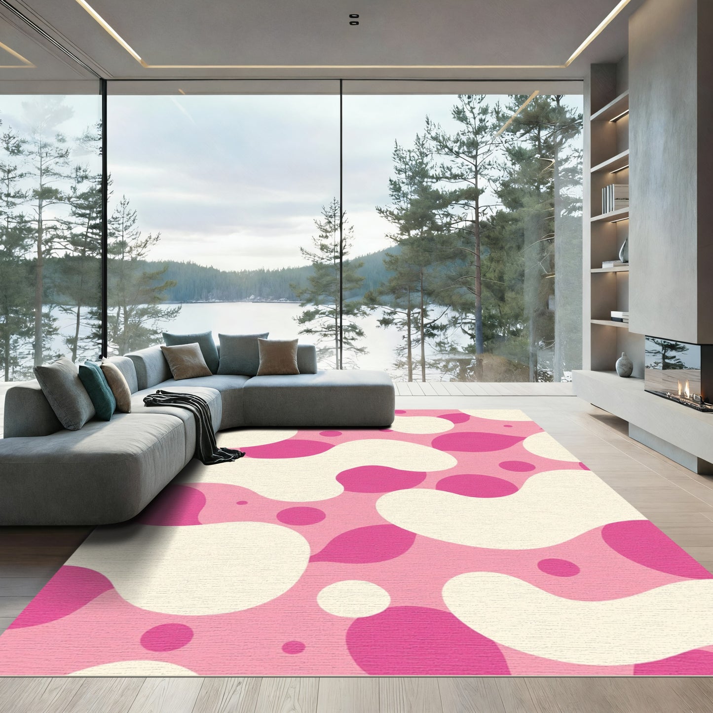 Pink And Cream Organic Blobs Rug