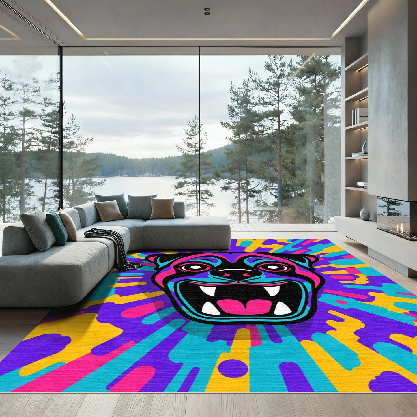 Vivid Rottweiler Face Psychedelic Burst Rug