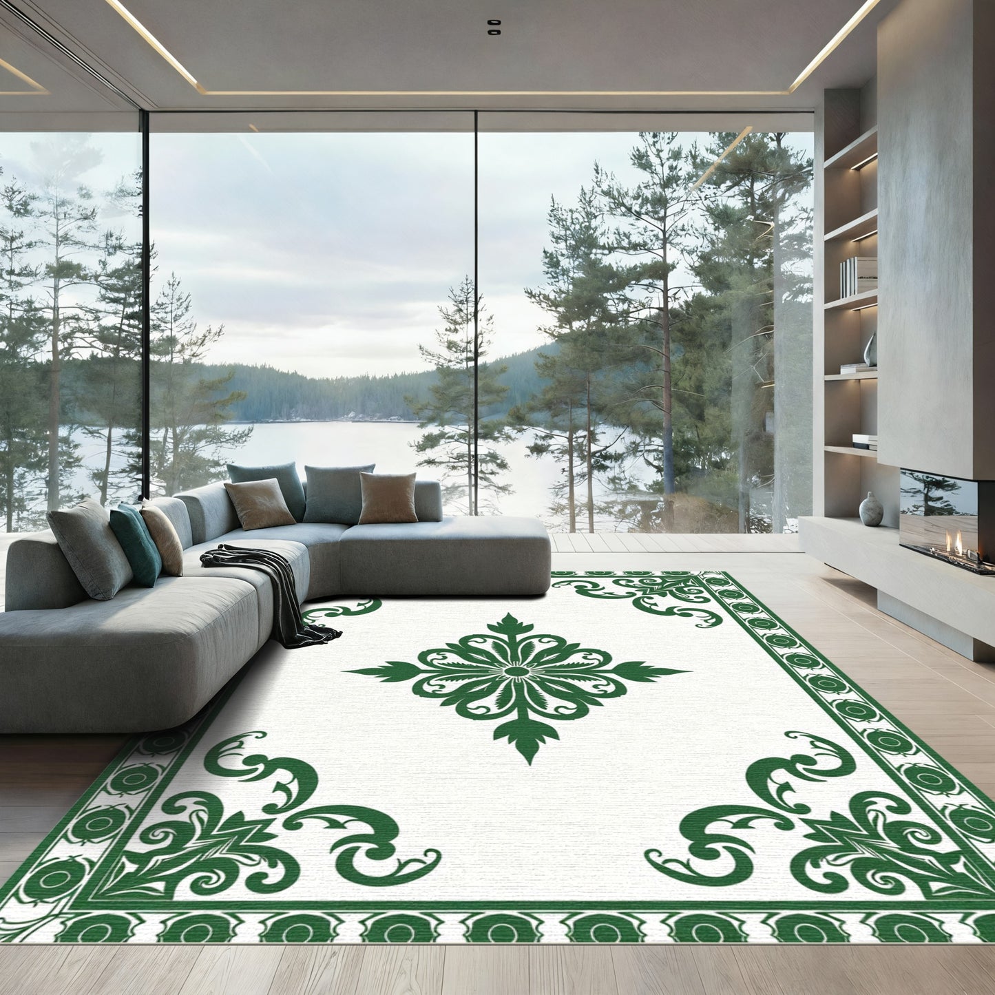 Emerald Blossom Corner Accents Rug