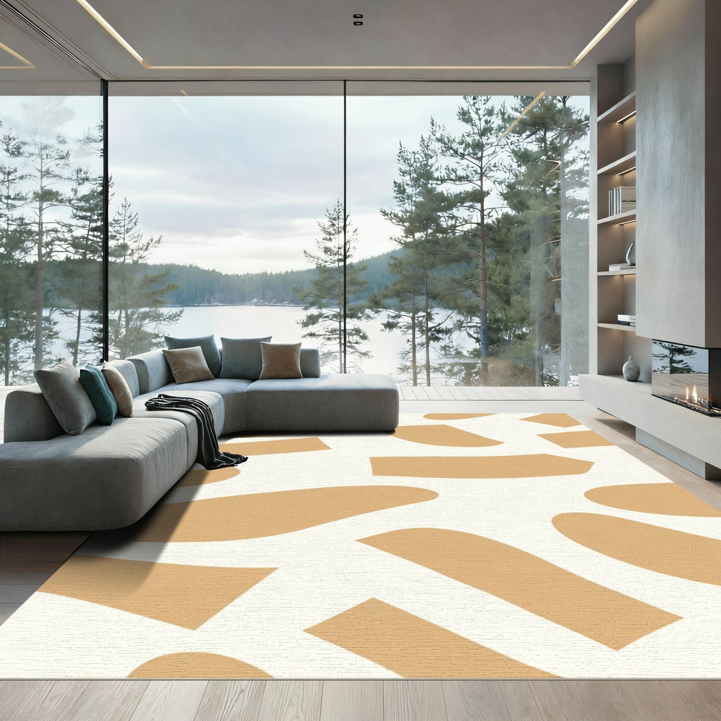 Caramel Abstract Shapes Collage Rug