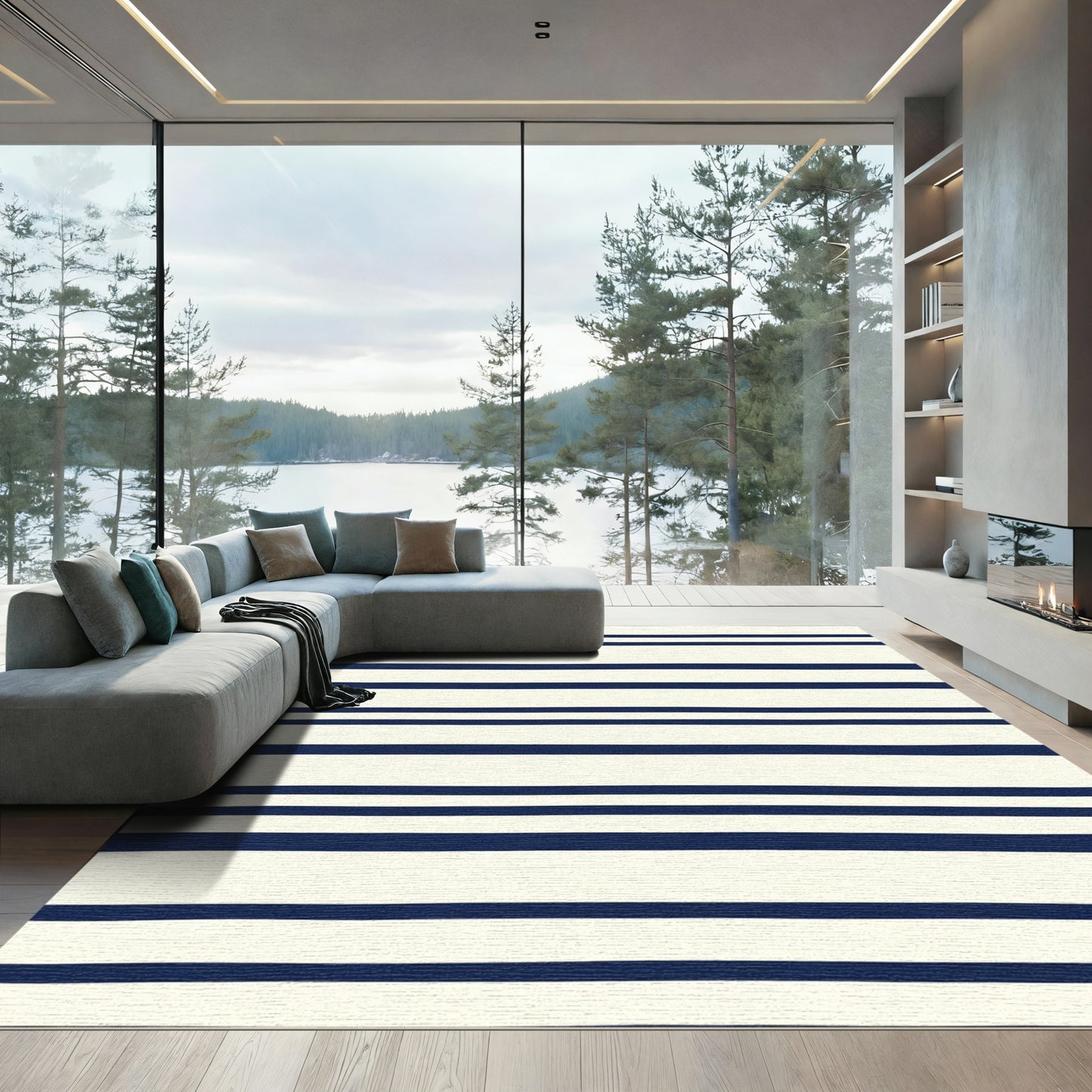 Classic Navy Horizontal Stripe Rug