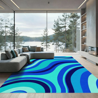 Retro Aqua Blue Wave Rug