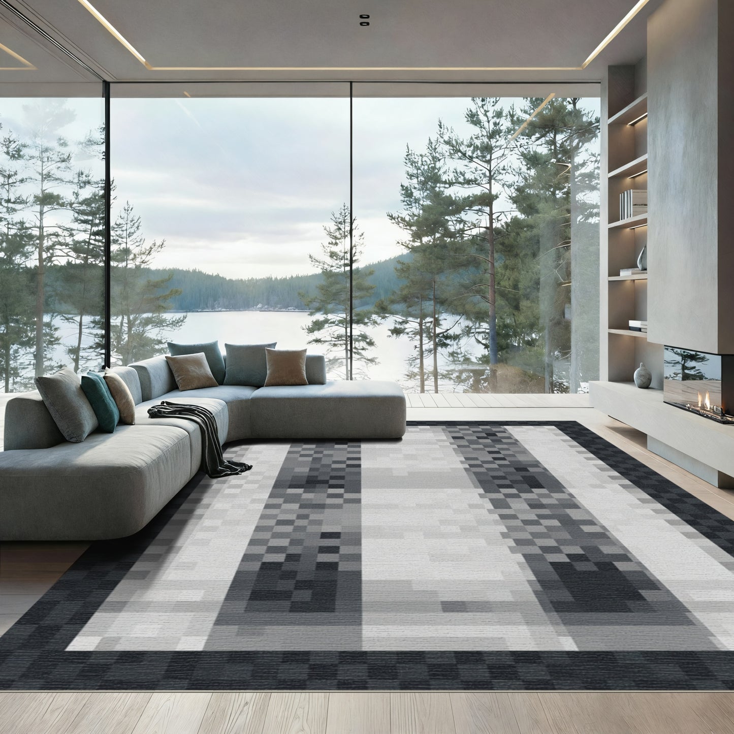 Monochrome Vertical Stripe Abstract Rug