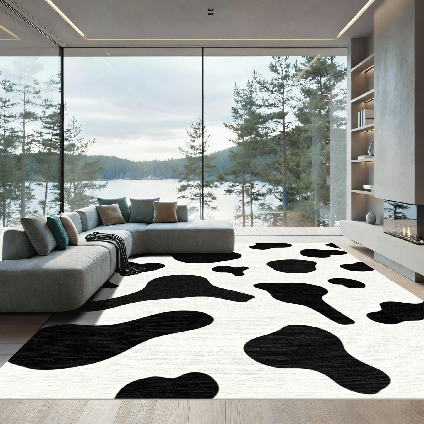 Bold Black White Organic Spots Rug