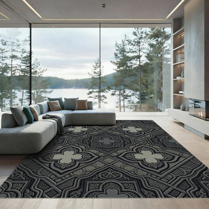 Monochromatic Quatrefoil Medallion Grid Rug