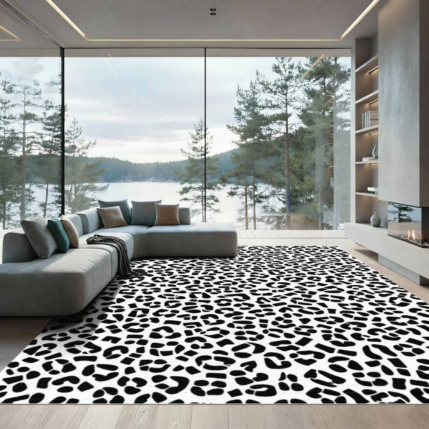 Monochromatic Leopard Spot Textured Rug
