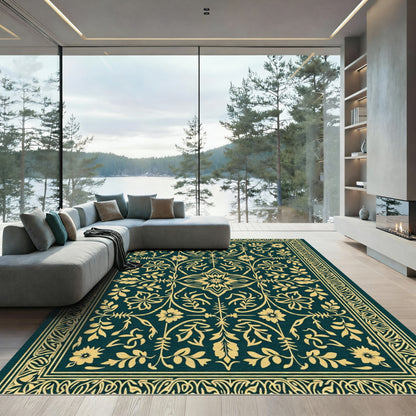Regal Deep Teal Floral Scroll Rug