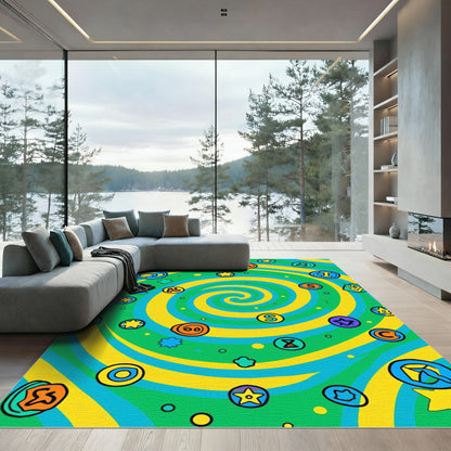 Vibrant Swirl Letters and Shapes Rug