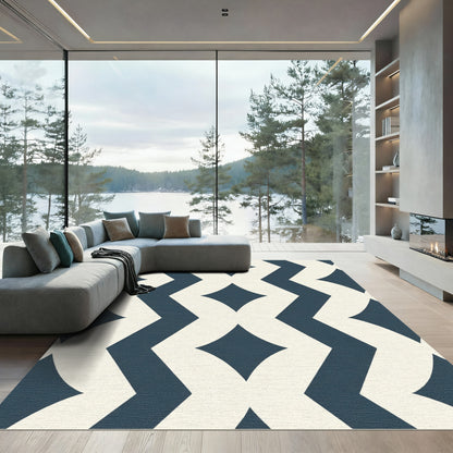 Deep Blue Diamond Interlocking Pattern Rug