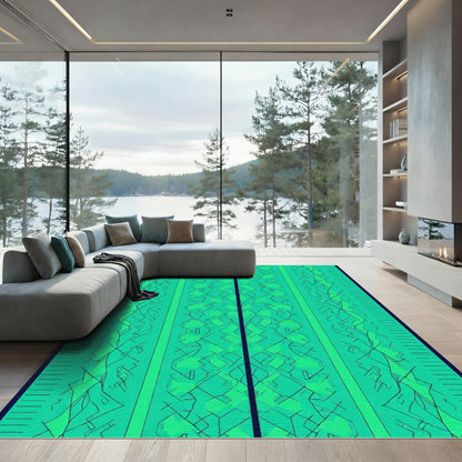 Emerald Green Geometric Lattice Stripe Rug