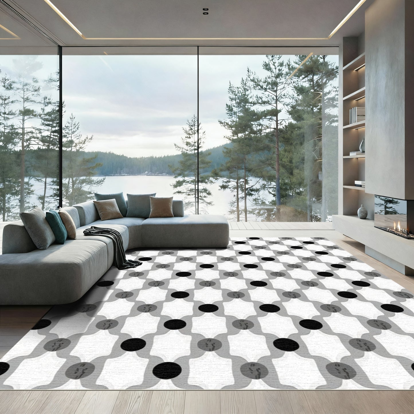 Gray Black White Geometric Spots Rug