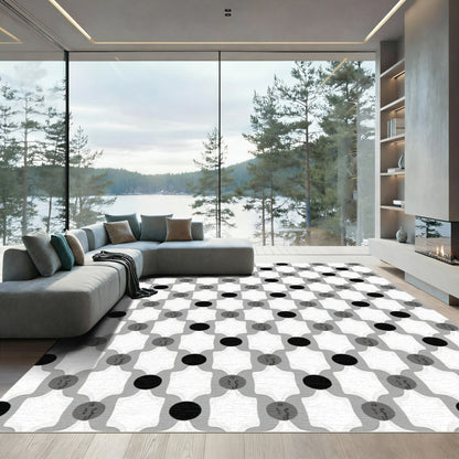 Gray Black White Geometric Spots Rug
