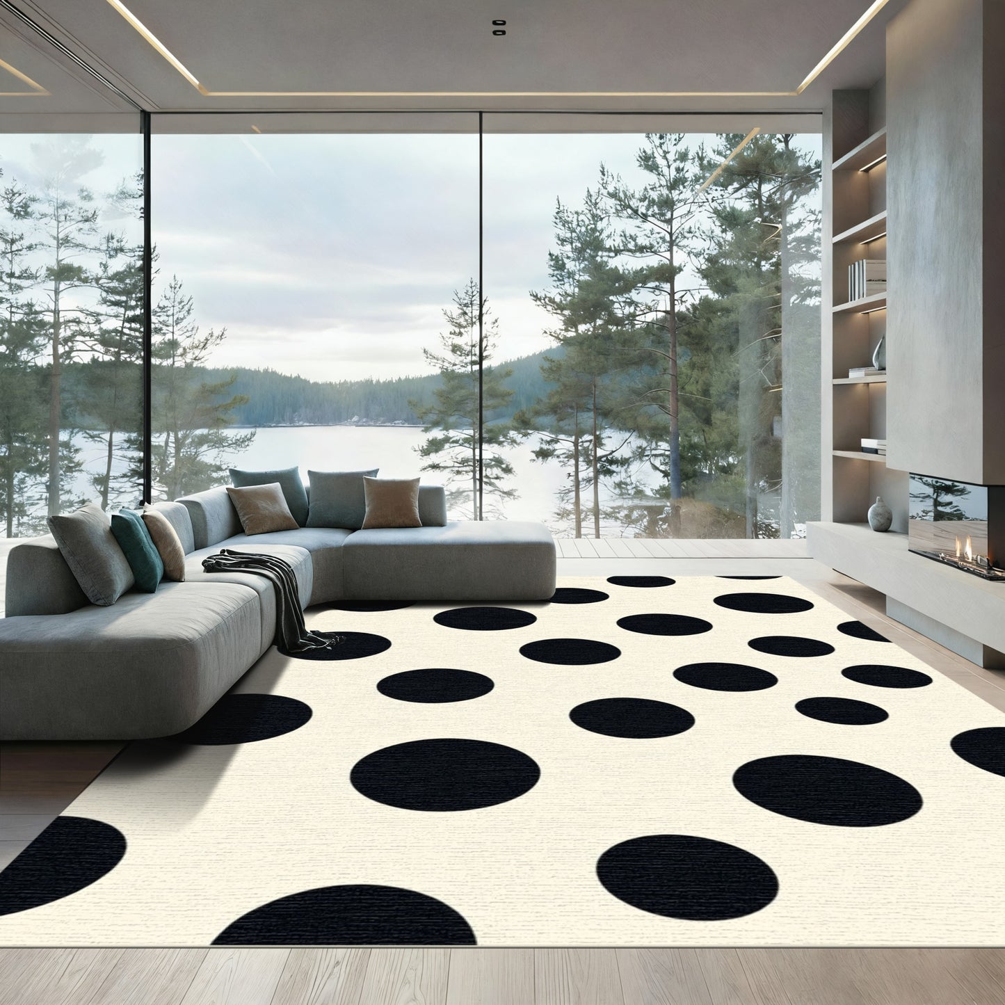 Cream Black Polka Dot Composition Rug