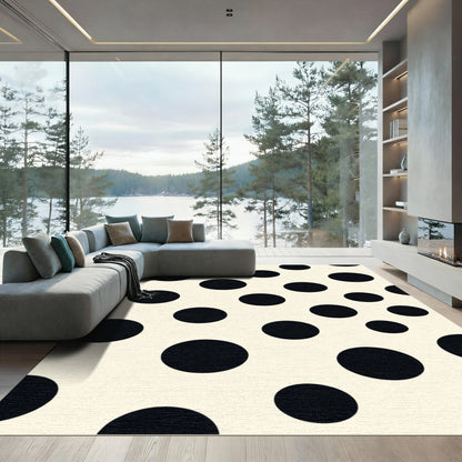Cream Black Polka Dot Composition Rug