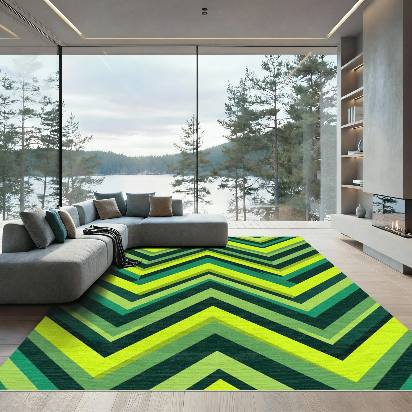 Vivid Green Chevron Stripes Rug