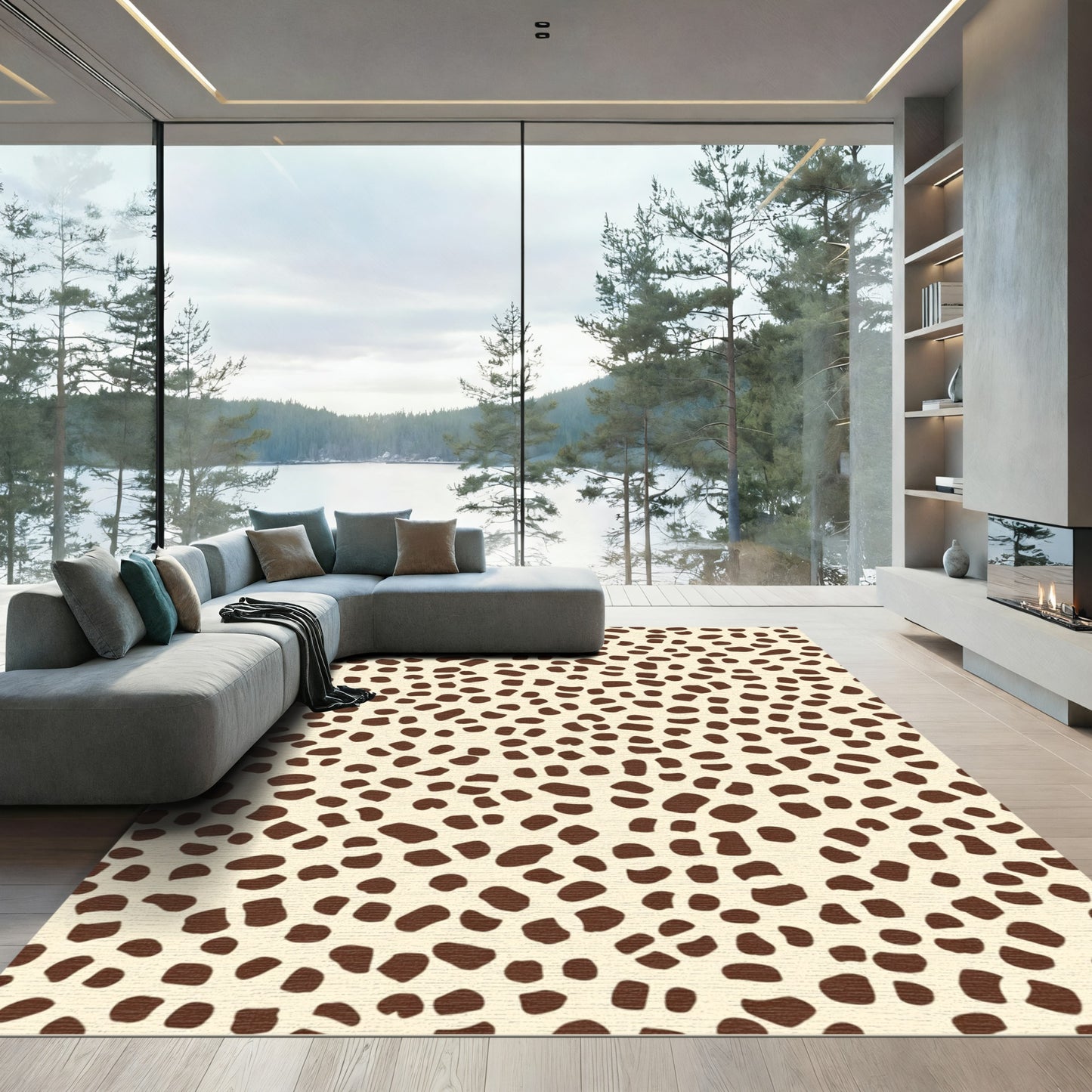 Brown Spots Abstract Cream Rug