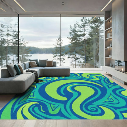 Groovy Blue Green Swirl Abstract Rug