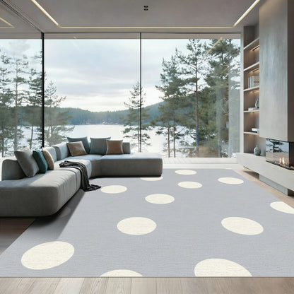 Soft Gray Cream Polka Dot Rug
