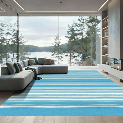 Bold Blue White Horizontal Stripe Rug