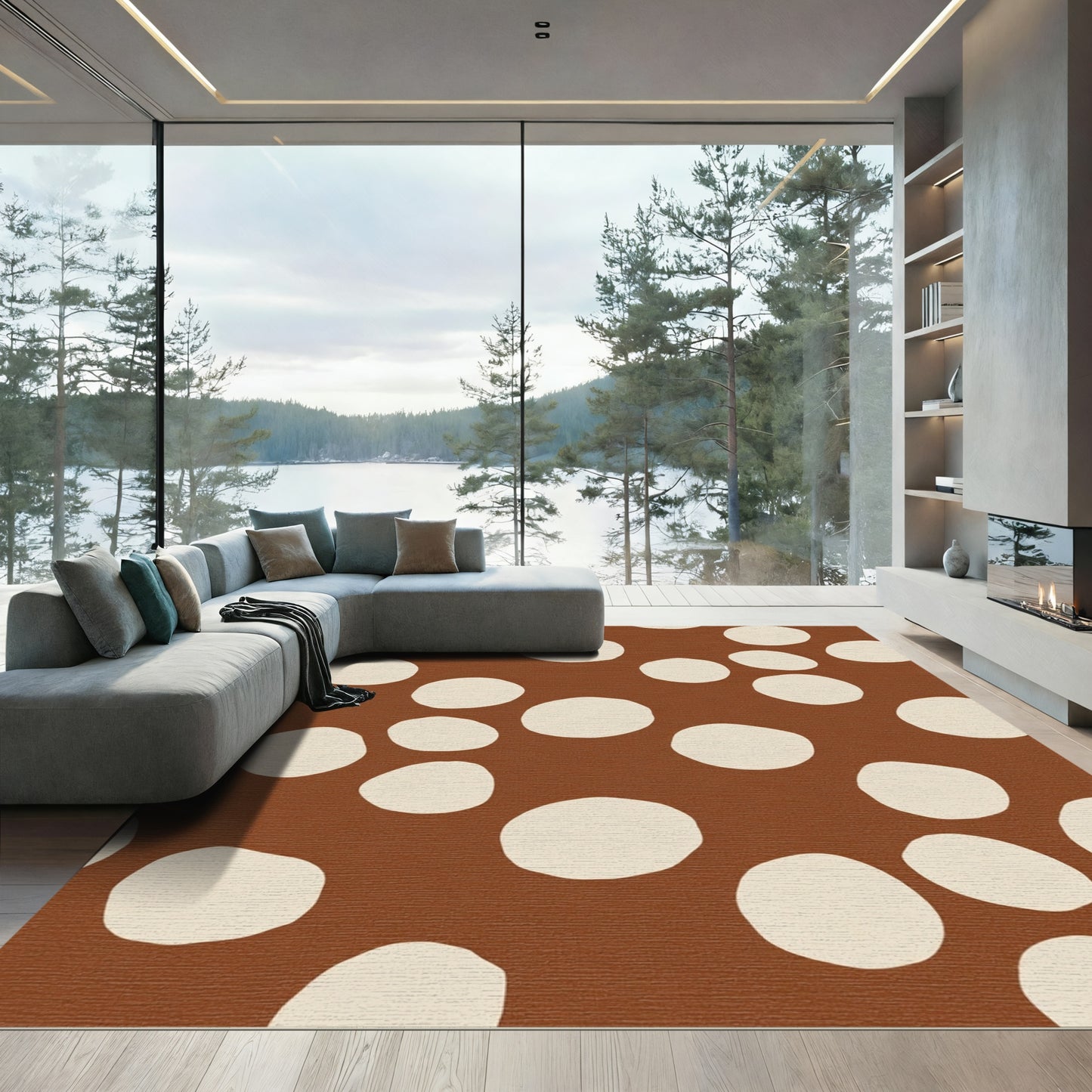 Brown Cream Organic Circles Rug