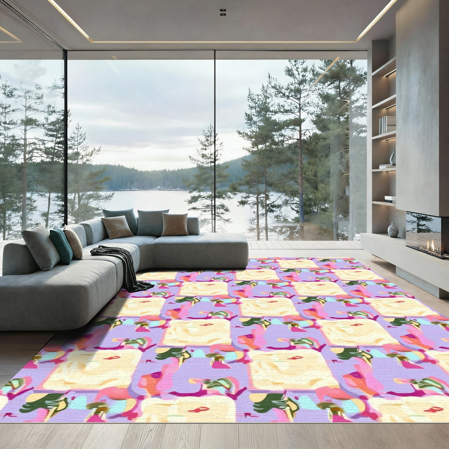 Abstract Pastel Squares Organic Shapes Rug