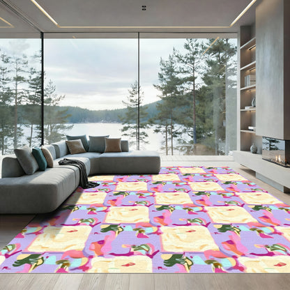 Abstract Pastel Squares Organic Shapes Rug