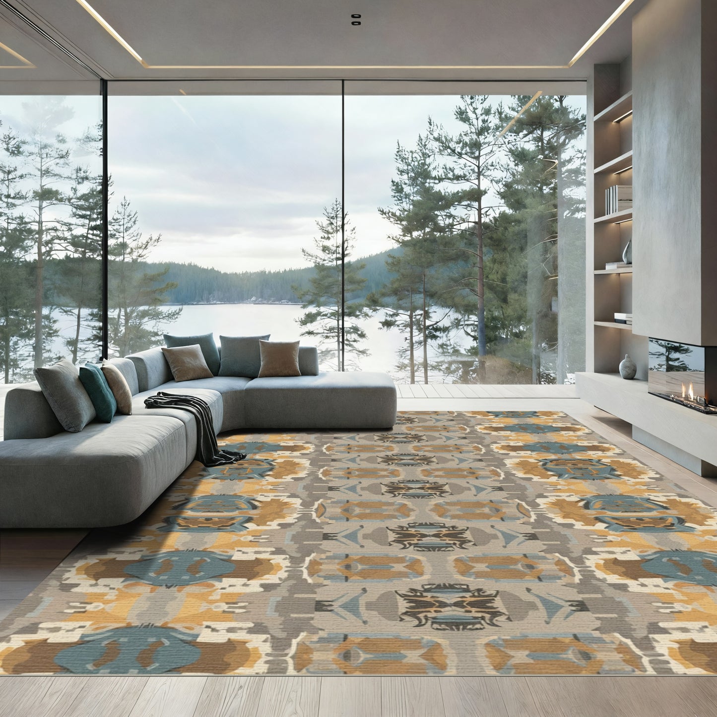 Earthy Tones Geometric Bloke Stripe Rug