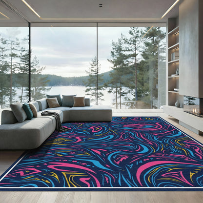 Bold Navy Abstract Swirl Rug