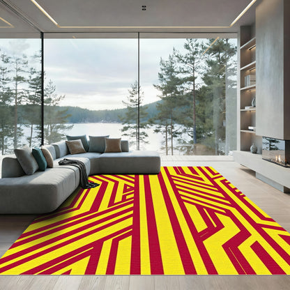 Bold Red Yellow Geometric Lines Rug