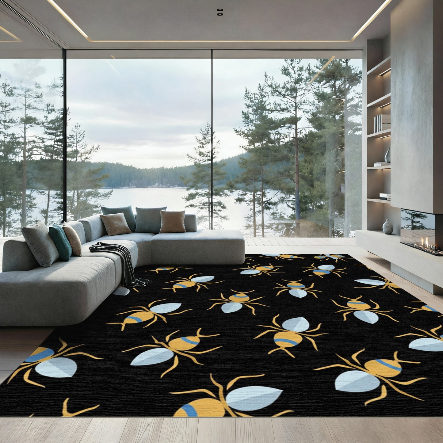 Yellow Blue Ant All Over Rug
