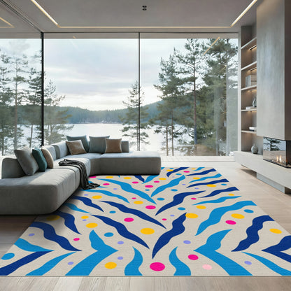 Abstract Blue Swirls Dots Rug