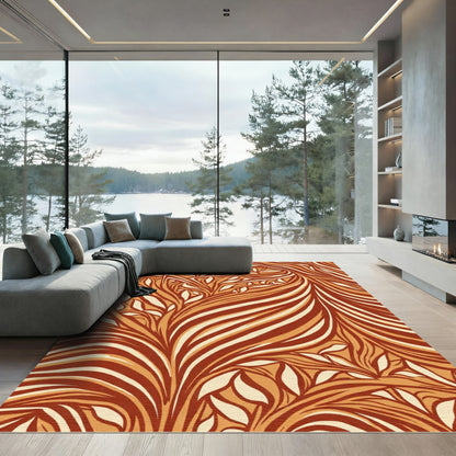 Terracotta Tones Organic Leaf Swirl Rug