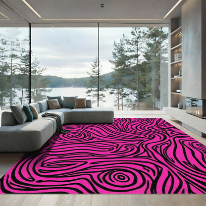 Bold Pink Black Swirl Lines Rug