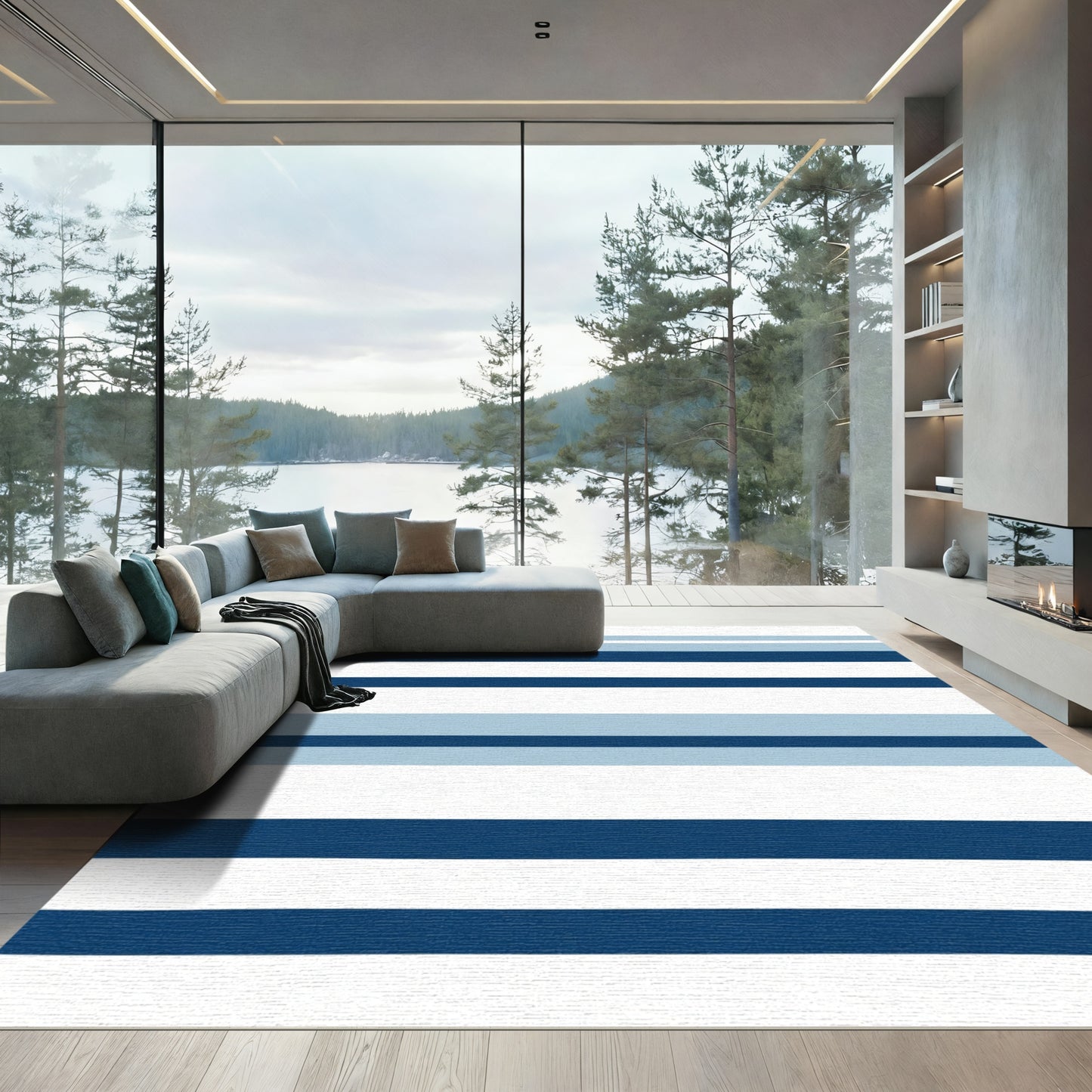 Navy Blue Sky Striped Rug