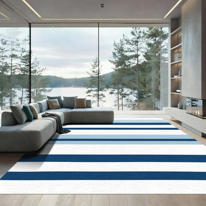 Navy Blue Sky Striped Rug