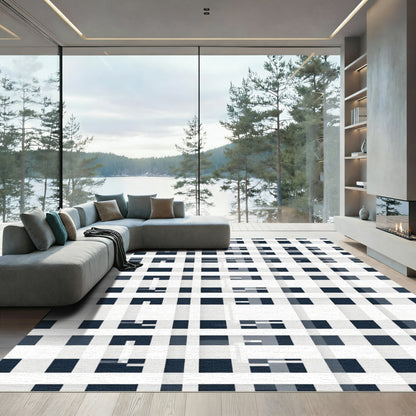 Classic Navy Plaid Grid Rug