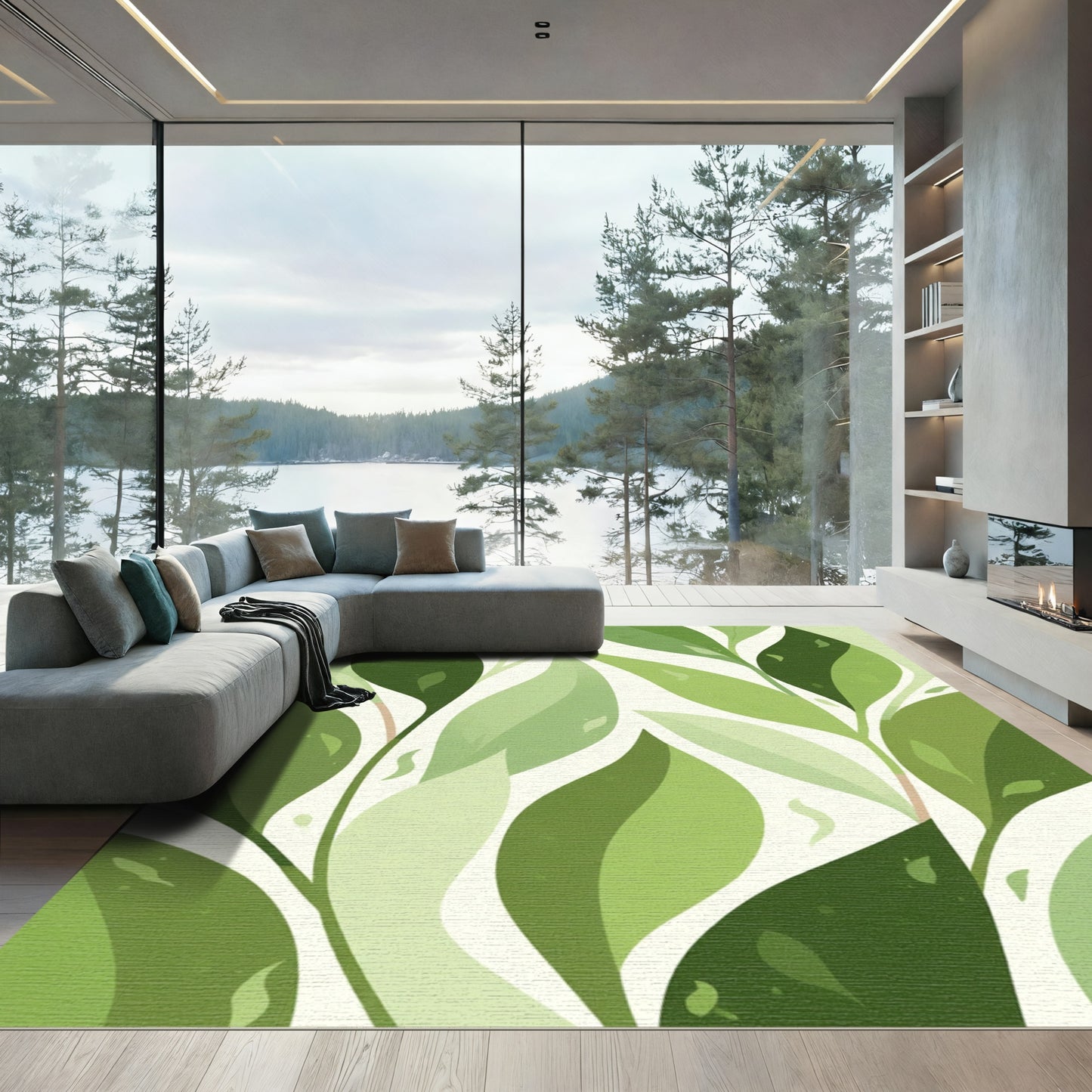 Various Green Leaves Lush Background Rug