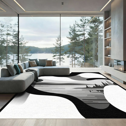 Monochromatic Abstract Landscape Lake Scene Rug