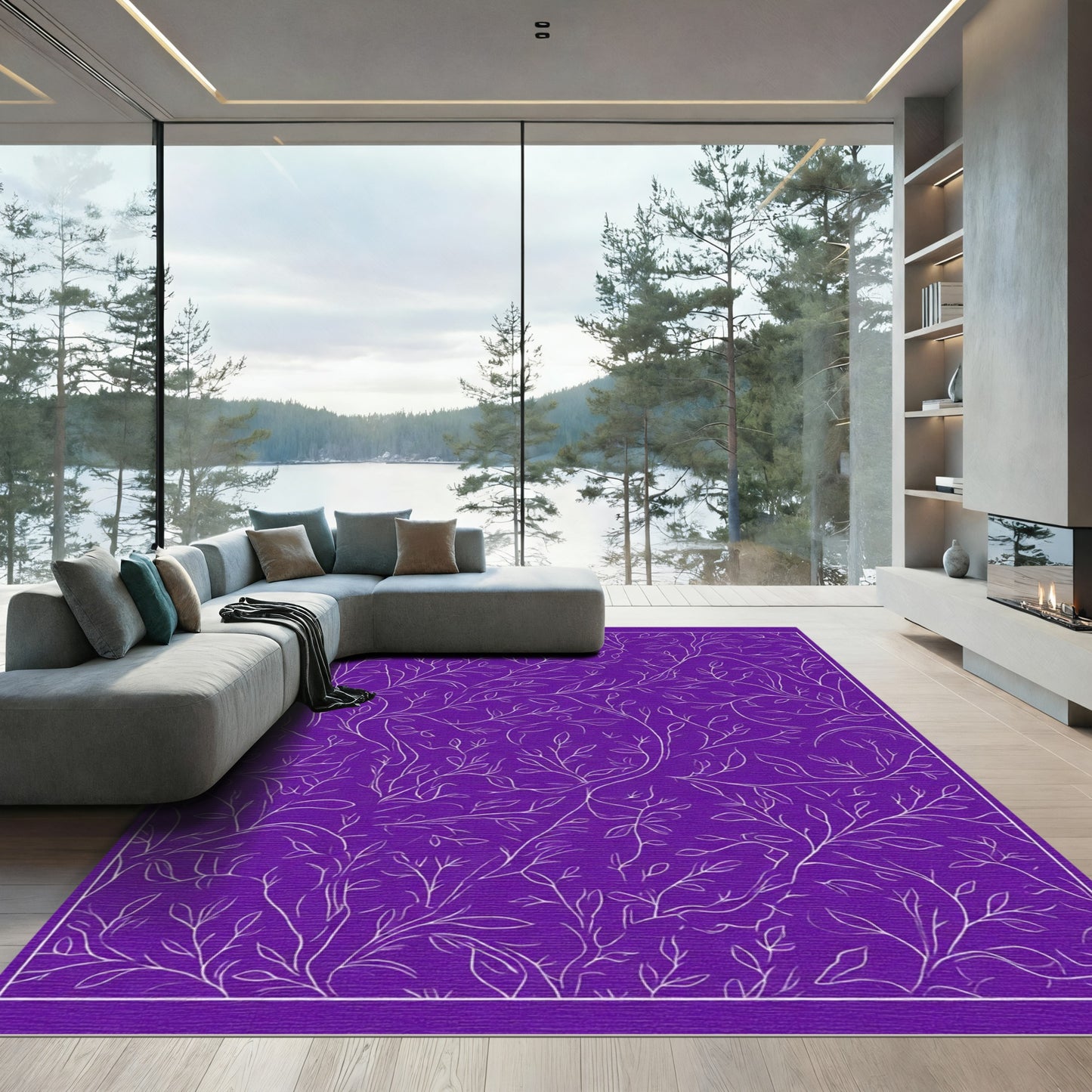 Vibrant Purple White Vine Abstract Rug