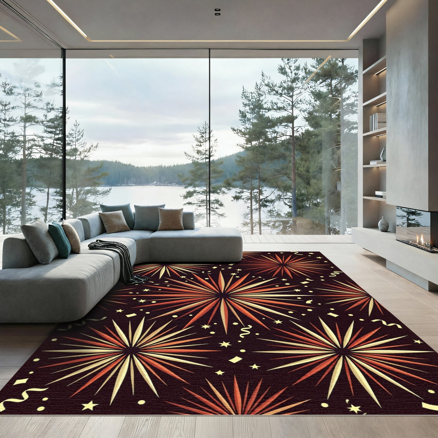 Celebratory Orange Starburst Shower Rug